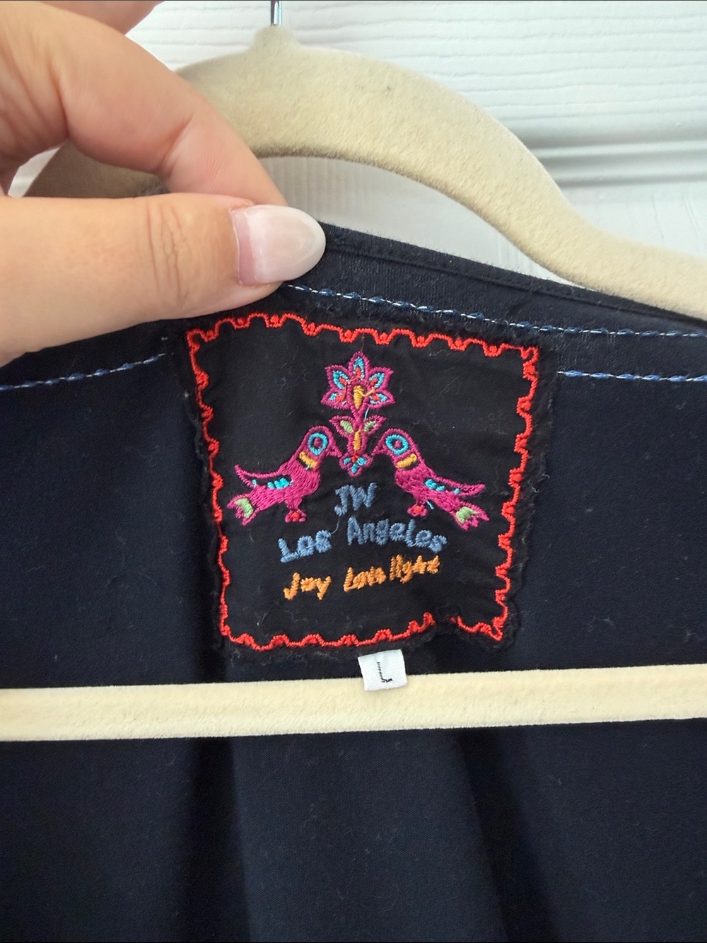 Johnny Was Black V-Neck Tunic with Blue and Teal Floral Embroidery - Picture 2 of 5